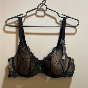 Cacique Black and Cream Lace Mesh Bra